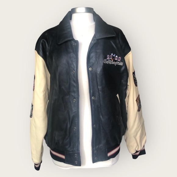 Disney 2000 Millennium Leather Varsity Bomber Jacket Mickey Mouse Sz L Rare - Picture 3 of 16
